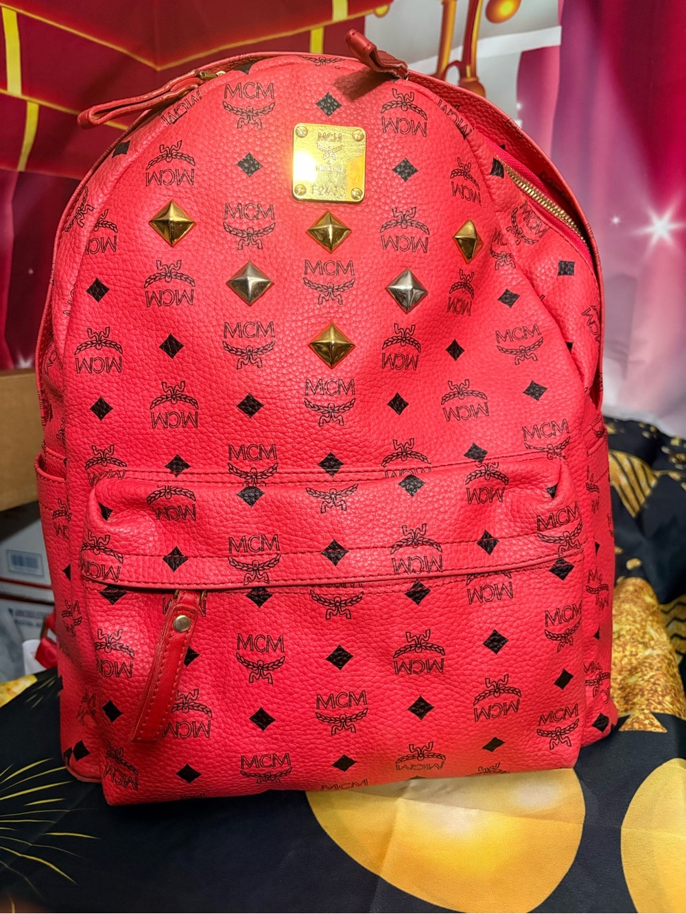 MCM pink Visetos Studded Backpack